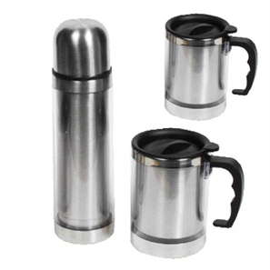 TERMOS PROMOCIONALES DE ACERO Y PLASTICO COFFEE SET INCLUYE 3 PIEZAS Y CAJA