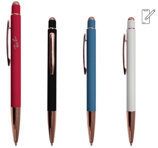 BOLIGRAFO METALICO PROMOCIONAL LEIA A2795, BOLIGRAFO DE TINTA NEGRA ALEMANA CON ACABADO GOMA, SUAVE AL TACTO, CON PUNTA TOUH PARA DISPOSITIVOS TACTILES