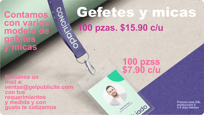 Gafete promocional y mica para eventos gelpublicite 2021