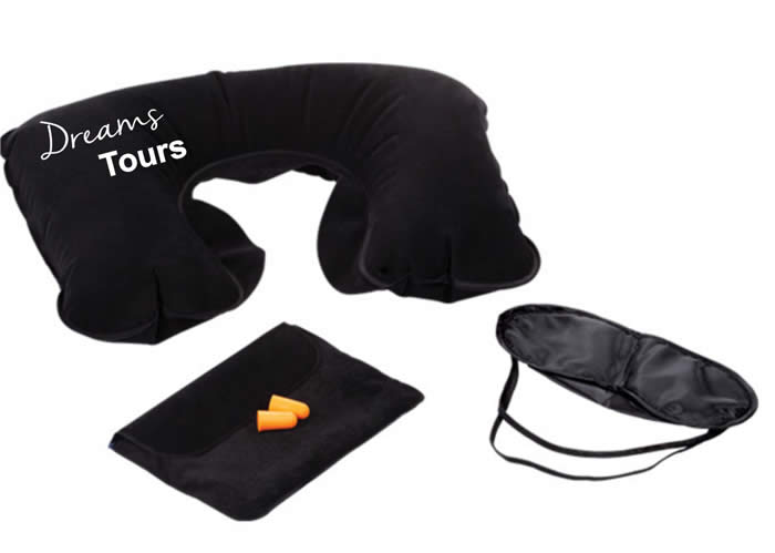 kit de viaje com almohada, antifaz