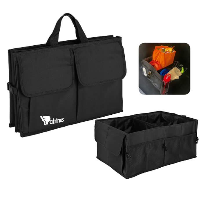 VENTA Organizador plegable para auto. Con dos compartimientos, 2 bolsas exteriores, 4 bolsas de malla y asas. SKU 00182.16, POST CREADO EL 17 DE FEBRERO DE 2023